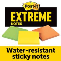 Post-it Extreme Notes, Works outdoors, Removes cleanly, 100X the holding power, Green, Orange, Yellow, 3 in x 3 in, 3 Pads/Pack, 45 Sheets/Pad