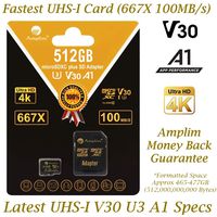512GB Micro SD SDXC Card Plus Adapter Pack. Amplim 512 GB MicroSD Card Pro V30 A1 Class 10 U3 Extreme Speed 100MB/s UHS-I TF MicroSDXC Memory Card for Cell Phone Nintendo Galaxy LG Fire Gopro Camera