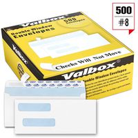 ValBox 500 Count #8 Double Window Envelopes 3 5/8" x 8 11/16" Flip and Seal Double Window Security Check Envelopes- Security Tint Pattern Designed for Home Office Secure Mailing, Letters, Invoices