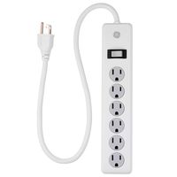 GE Power Strip Surge Protector, 6 Outlets, 2ft Power Cord, 450 Joules, Safety Locks, Multi Outlet, Wall Mount, White, 14009