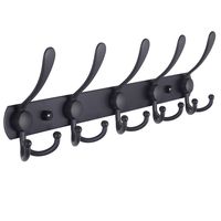 Dseap Coat Rack Wall Mounted - 5 Tri Hooks, Heavy Duty, Stainless Steel, Metal Coat Hook Rail for Coat Hat Towel Purse Robes Mudroom Bathroom Entryway,Black