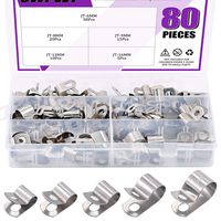 Swpeet 80Pcs 304 Stainless Steel 6mm-16mm Vinyl Coated Cable Clamps Assortment Kit, Without Rubber Cushioned Insulated Clamp, Metal Clamp, Tube Holder for Tube, Pipe or Wire Cord Installation