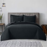 Bedsure Quilt Set Black Full/Queen Size (90x96 inches) - Basket Weave Pattern Bedspread - Soft Microfiber Lightweight Coverlet for All Season - 3 Pieces (Includes 1 Quilt, 2 Shams)