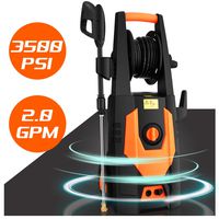 CHAKOR 3500PSI Electric Pressure Washer 2.0GPM 1800W High Power Washer Machine Best for Cleaning Car/Floor/Wall/Furniture/Outdoor with 4 Adjustable Nozzle, Spray Gun, Hose Reel, Brush-Orange