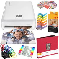 Kodak Mini2 Instant Photo Printer (White) Art Bundle + Paper (20 Sheets) + 8x8 Cloth Scrapbook + 12 Twin Tip Markers + 100 Border Stickers + 6 Decorative Scissors + Washi Tape