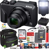 Nikon 26527 Coolpix A1000 16MP 35x Optical Zoom 4K Compact Digital Camera Bundle with 64GB Memory Card, Replacement Battery, Camera Bag, Professional Editing Suite and Flash