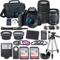 Canon EOS Rebel T7i DSLR Camera Bundle with Canon EF-S 18-55mm f/4-5.6 IS STM Lens + Canon EF 75-300mm f/4-5.6 III Lens + 2pc SanDisk 32GB Memory Cards + Accessory Kit