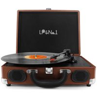 LP&No.1 Portable Suitcase Turntable with Stereo Speaker,3 Speeds Belt-Drive Vinyl Record Player Brown