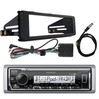 Kenwood Marine Digital Media Bluetooth Receiver, Enrock Stereo Installation Kit ('98-'13 Harley Davidson, HD Touring), Marine 22" Universal Wired AM/FM Radio Antenna