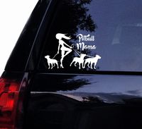 Tshirt Rocket Pitbull Lady Mama Decal - 3 Floppy Ear Pit Bull Dogs Vinyl Car Decal, Laptop Decal, Window Sticker (10", White)