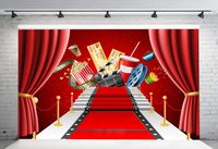 7x5ft Stage Lighting Red Carpet Photography Backdrop Pictorial Cloth Cinema Photo Background for Hollywood Party Decoration Photo Booth Studio Props SDJ-214