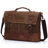 Canvas 15.6" Laptop Messenger Bag for Men Vintage Leather Business Briefcase Shoulder Bags