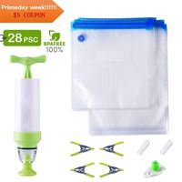 Sous Vide Bags Kit for Anova Cookers - 20 Reusable Food Vacuum Sealed Bags, 1 Hand Pump, 2 Bag Sealing Clips and 4 Sous Vide Clips