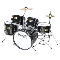 Mendini by Cecilio 16 inch 5-Piece Complete Kids/Junior Drum Set with Adjustable Throne, Cymbal, Pedal & Drumsticks, Metallic Black, MJDS-5-BK