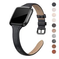 QusFy Genuine Leather Bands Compatible with Fitbit Versa 2 / Fitbit Versa Lite & SE/Fitbit Versa, Slim Thin Leather Band Replacement Strap for Versa Women (5.7" - 7.8"), Black, Champagne, Rose Gold