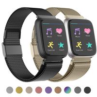 POY Compatible for Fitbit Versa Bands, Replacement for Stainless Steel Mesh Fitbit Versa Lite Bands Metal Strap with Strong Magnet Lock Wristbands for Women Men 2 Packs Champagne Graphite Large