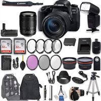 Canon EOS 77D DSLR Camera with EF-S 18-135mm f/3.5-5.6 is USM Lens + 2Pcs 32GB Sandisk SD Memory + Universal Flash + Battery Grip + Filter & Macro Kits + Backpack + 50" Tripod + More