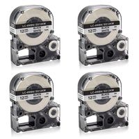 Pristar 0.47' 12mm x 8m LC-4WBN9 LC-4WBN LK-4WBN SS12KW Black on White Refill Label Tape, 4 Pack, Standard LC Tapes 1/2 Inch x 26.2 Feet for Epson LabelWorks LW300 LW400 LW600P LW700 Label Printers