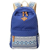 Minch Polka Dot Laptop Backpack- professional Canvas 14" School napsack college Backpack (Deep Blue)
