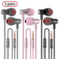 VPB Ear Buds, Metal Earphones,in Ear Headphones, Stereo Bass Isolating Wired Earbuds with Microphone (Black + Pink+Gray 3 Pairs)