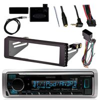 Kenwood Marine Radio Stereo Bluetooth Receiver Bundle, 1998 2013 Harley Davidson Motorcycle Touring Flht Flhx Flhtc, Adapter Install Dash Kit, Handle Bar Control, Enrock Wire Antenna