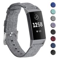 hooroor Woven Fabric Breathable Replacement Bands Compatible for Fitbit Charge 3 and Charge 3 SE Fitness Activity Tracker, Soft Accessory Sports Band Wristbands Strap Women Men (Dark Grey, Large)