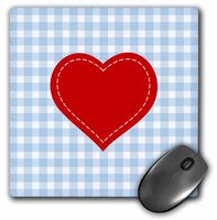 Red Heart with White Stitch detail over Blue Gingham - Mouse Pad, 8 by 8 inches (mp_219291_1)