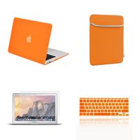 TOP CASE - 4 in 1 Essential Bundle Rubberized Hard Case, Keyboard Cover, Screen Protector and Sleeve Bag Compatible MacBook Air 11" A1370 & A1465 - Orange