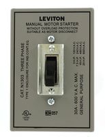 Leviton N1303-DS 30 Amp, 600 Volt, Toggle Three-Pole AC Motor Starter, Suitable as Motor Disconnect, In Type 1 Metal Enclosure, Industrial Grade, Grounded, Gray