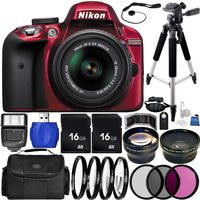 Nikon D3300 DSLR Camera (Red) Bundle with DX NIKKOR 18-55mm f/3.5-5.6G VR II Lens, Carrying Case and Accessory Kit (31 Items) (Certified Refurbished)