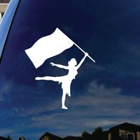 Color Guard Flag Silhouette - Vinyl 5" tall (Color: WHITE) decal laptop tablet skateboard car windows stickers