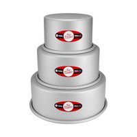 Fat Daddio's Anodized Aluminum 3-Tiered Even Round Cake Pan Set, 4 Inch Deep