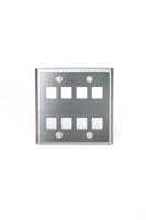 Leviton 43080-2S8 QuickPort Wallplate, Dual Gang, 8-Port, Stainless Steel