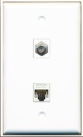 RiteAV - 1 Coax F Type and 1 Cat5e Ethernet Port Wall Plate White