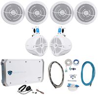 (2) Rockville RMC80W 8" Marine Boat Speakers+(2) 8" Wakeboards+4-Ch Amp+Wire Kit