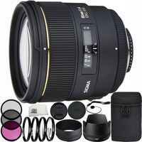 Sigma 85mm f/1.4 EX DG HSM Lens for Nikon EOS Digital SLR Cameras 14PC Accessory Kit. Includes Manufacturer Accessories + 3PC Filter Kit (UV-CPL-FLD) + 4PC Macro Filter Set (+1,+2,+4,10) + More