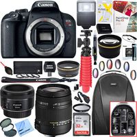 Canon 1894C001 EOS Rebel T7i Digital SLR Camera (Body)+ 18-250mm F3.5-6.3 DC OS HSM Macro + EF 50mm f/1.8 STM Prime Lens + 64GB Deluxe Bundle