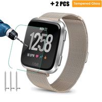 CONNICS for Fitbit Versa 2 / Versa/Versa Lite/SE Bands Women Magnetic Mesh Metal Replacement Adjustable Woven Sport Fitness Accessories Girl Wristband Ladies Small Wearable +2 Screen Protector (S)