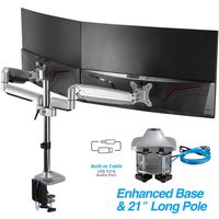AVLT-Power 32" Dual Gaming Monitor Stand | Universal Pole Computer Desk Stand with Extra Long Mount | Swivel Two 20 lbs Computer Monitors on 2 Full Motion ● Adjustable Arms Ergonomic Angle VESA Mount