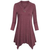 Yxiudeyyr Womens Three Quarter Sleeve Blouse Irregular Hem Tops Casual Loose Flare Tunic Dress Shirt (Wine,L)