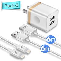 FIMARR (3-in-1) 6-Foot Fast Charging/Sync Cable and 2.1A/5V Dual Port USB Wall Plug Charger Replacement for iPhone Xs/XR/X 8/7/6 Plus, 5C/5S, iPad Air Mini Pro, UL Certified (Pack-3, Gold)