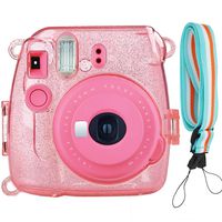 SAIKA Protective Hard Case for Fujifilm Instax Mini 9 Instant Camera - Glitter Flamingo Pink. with Adjustable Shoulder Strap