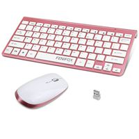 Wireless Keyboard and Mouse,FENIFOX USB Mini Small Thin Quiet,Compatible with PC Laptop Computer Tablet (Silver and White) (Small Keyboard,Pink)