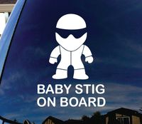 SoCool - Baby Stig On Board - Vinyl 6.5" tall (color: WHITE) decal laptop tablet skateboard car windows