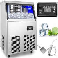 VEVOR 110V Commercial Ice Maker 132 LBS in 24 Hrs Stainless Steel with 33lbs Storage Capacity 45 Cubes Auto Clean for Bar Home Supermarkets, 132LBS/24H, Includes Scoop and Connection Hose