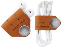 ColorCraftsman Cable Organizer Cord Winder Wrap Headphones Cord Holder with Horween Leather Handmade, Earbud Holder Power Cord Organizer Case USB Cable Holder for Work and Travel, Orange 2 Pack