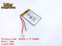 3.7V 500mAh 303450 Lithium Polymer Ion Rechargeable Battery Lithium Polymer Li-Po Battery for MP4 GPS MP3 Bluetooth Stereo DIY Gift