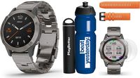 Garmin Fenix 6 Sapphire (Titanium with Titanium Band) Premium Gift Set Bundle | Includes Garmin Water Bottle, Extra QuickFit Band, HD Screen Protectors & PlayBetter Charger | PulseOx, PacePro & Music