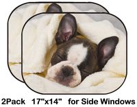 Liili Car Sun Shade for Side Rear Window Blocks UV Ray Sunlight Heat - Protect Baby and Pet - 2 Pack Boston Terrier Sleeping in White Towels Studio Shoot Photo 20130004