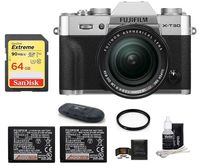 FUJIFILM X-T30 Mirrorless Digital Camera (with XF 18-55mm Lens Spare Battery Bundle, Silver)